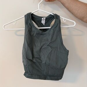 90 Degree By Reflex Dark Green Ribbed Hem Sports Crop Top